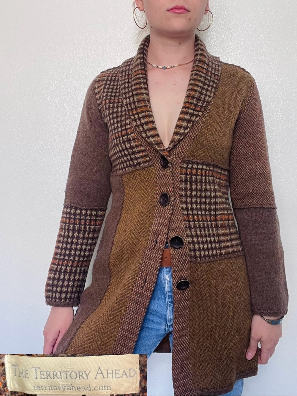 The Territory Ahead | Dark Academia Patchwork Long Wool Blend Cardigan Sweater
